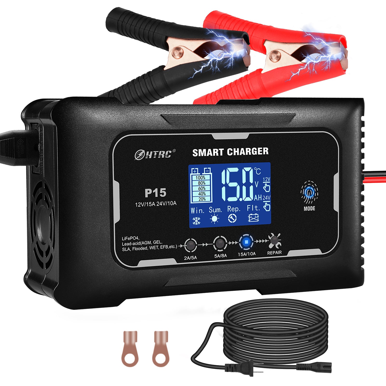 HTRC Lifepo4 charger 15-Amp Fully-Automatic Smart Charger,12V and 24V