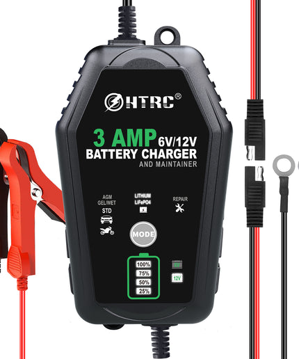 3 AMP Battery Charger - 6V/12V Smart Automotive Battery Charger, Fully Automatic and Maintainer Trickle Charger for Car, Motorcycle, Boat, Lead-Acid, Lithium, LiFePo4 Battery
