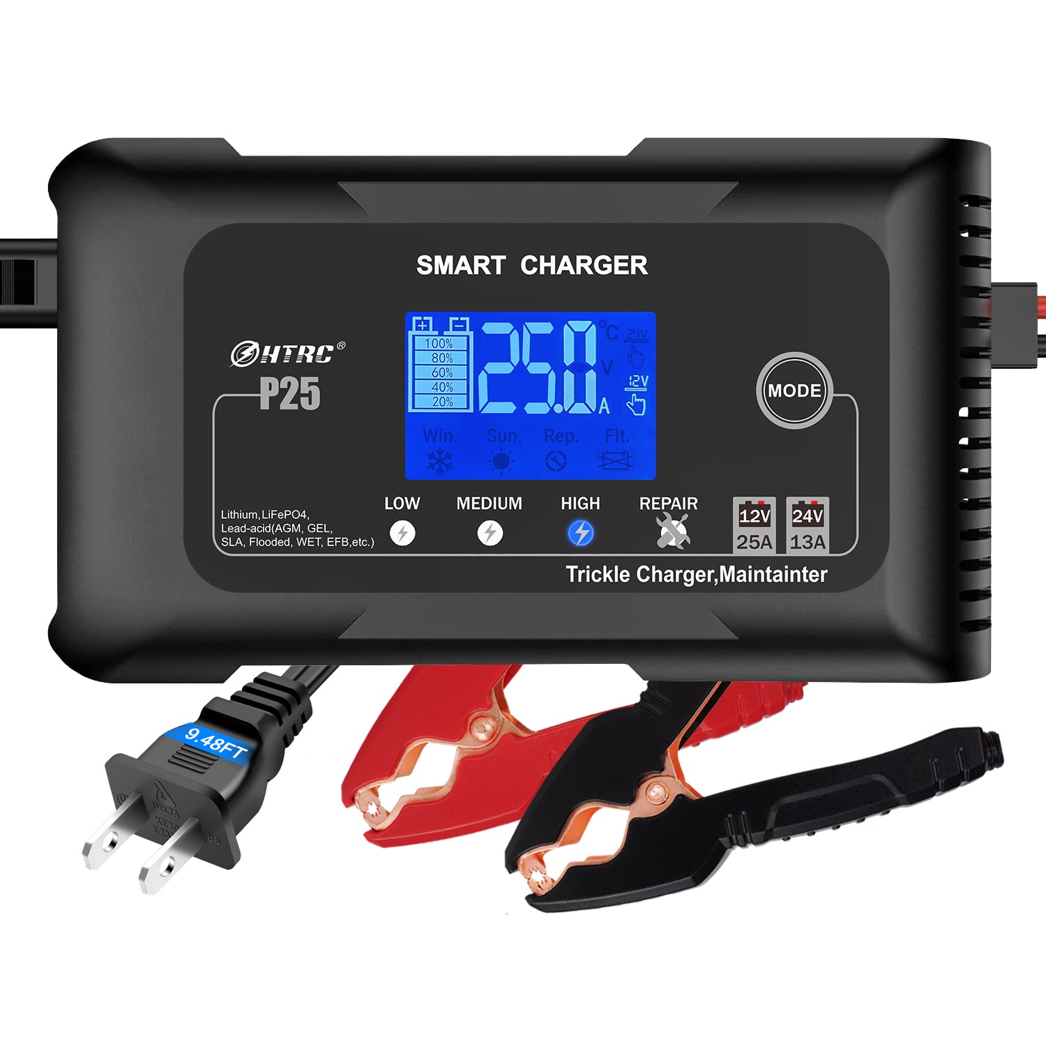 4 Modes Car Battery Charger, 24V/12V Battery Charger Automotive, 4A/8A LCD  Battery Charger Switching Automatically from Fast Charging to Trickle