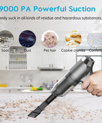 Car Vacuum Cleaner Cordless, Handheld Vacuum&Air Duster, 9000PA Suction High Power Wet/Dry Use Vacuum Cleaner with Multi-nozzles for Vehicle/Home/Office, Pet Hair