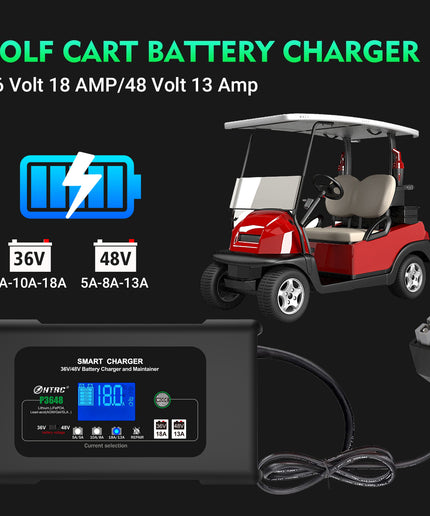 Golf Cart Battery Charger, 36 Volt 18 AMP/48 Volt 13 Amp Car Charger for EZGO Marathon Golf Carts with Anderson SB-50 Style Plug, Lithium, LiFePO4, Lead-Acid AGM/Gel/SLA Smart Charger