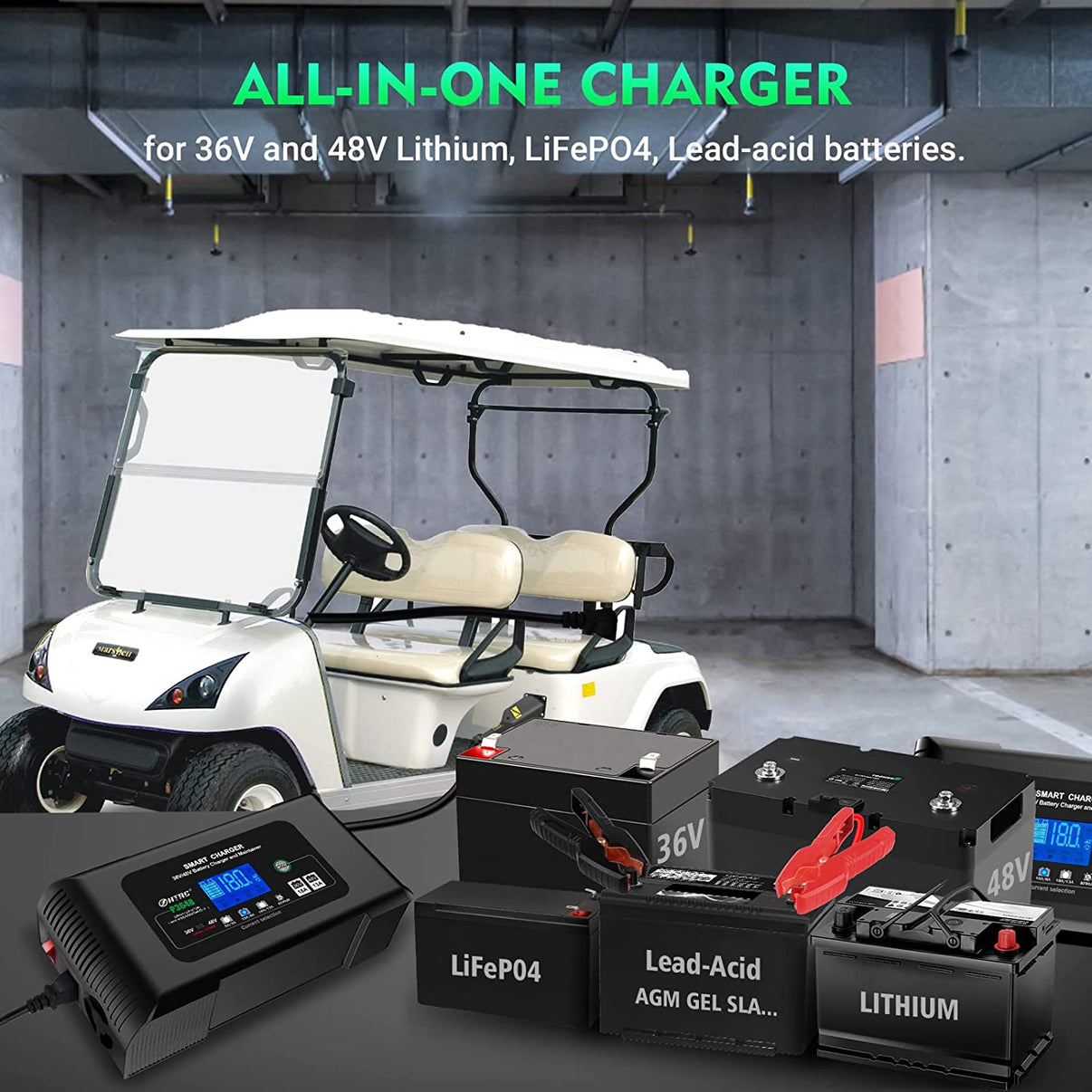 P3648 Car Battery Charger 36 V 18 A / 48 V 13 A, Intelligent Fast Batt ...
