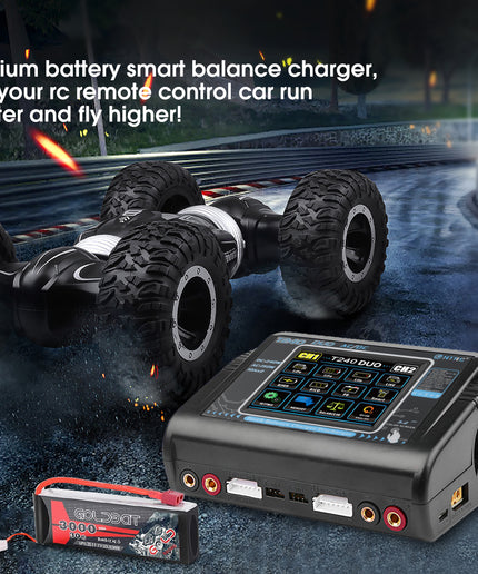 Lipo Battery Charger Dual Balance Touch Screen RC Charger Discharger AC150W DC240W 10A T240 Duo for1-6S Li-ion Life LiHV 1-15S NiCD NiMH PB Smart Battery