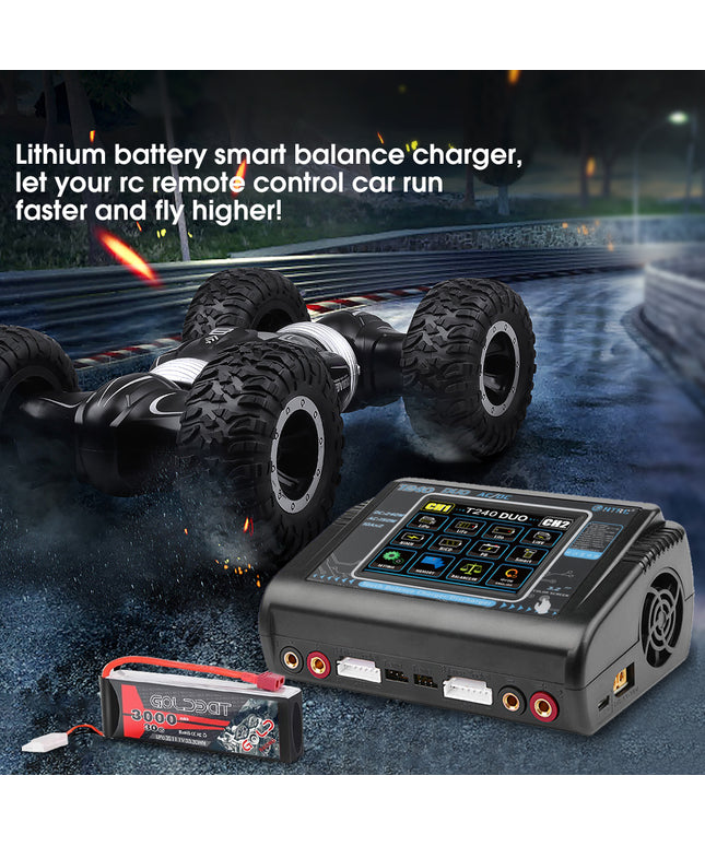 Lipo Battery Charger Dual Balance Touch Screen RC Charger Discharger AC150W DC240W 10A T240 Duo for1-6S Li-ion Life LiHV 1-15S NiCD NiMH PB Smart Battery
