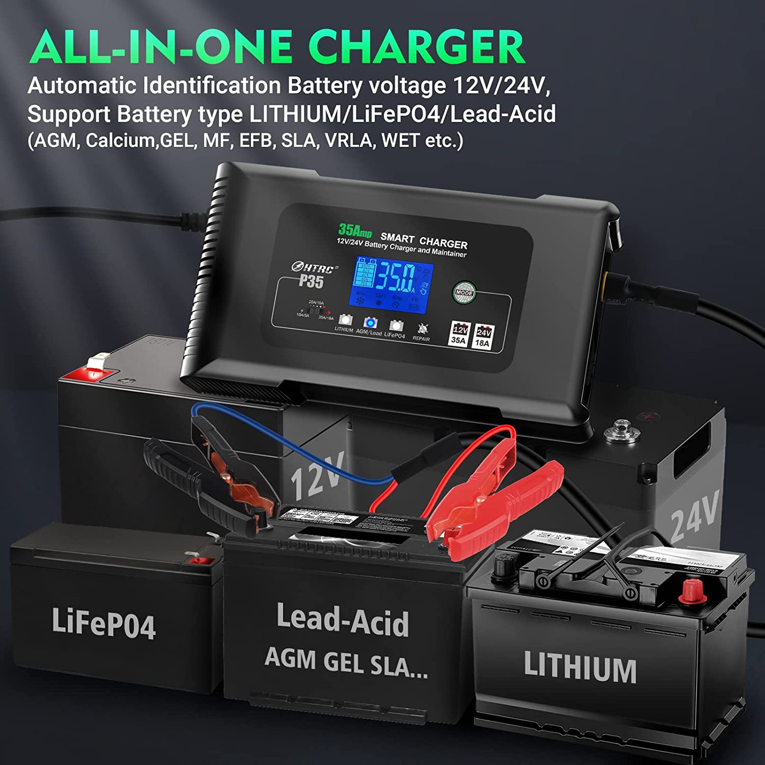 HTRC 35-Amp Smart Charger, Car Battery Charger,Trickle Charger, 12V35A