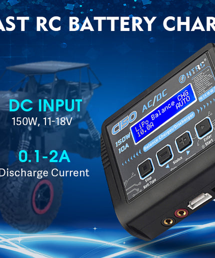 HTRC LiPo Battery Charger RC Balance Fast Charger Discharger 150W 10A AC/DC C150 Battery Chargers for 1-6S Life Li-ion LiHV NiCd NiMH PB Smart Battery (Black)