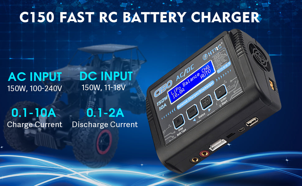 Lipo Battery Charger, 1S-6S RC Car Charger 150W Lipo Charger 10A Balance  Charger Fast Charge Discharge Smart Charger for LiPo/Li-ion/Life