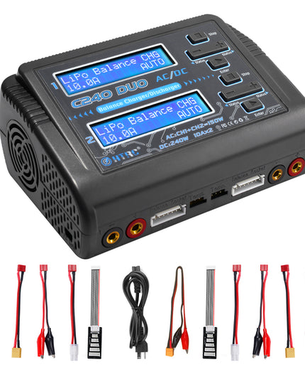 HTRC LiPo Charger Dual RC Charger 1-6S Balance Battery Discharger C240 AC150W DC240W 10A for Li-ion Life NiCd NiMH LiHV PB Smart Batteries