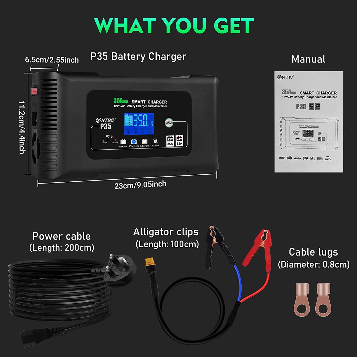HTRC 20 Amp Lithium Battery Charger, 12V and 24V Lifepo4,Lead-Acid(AGM