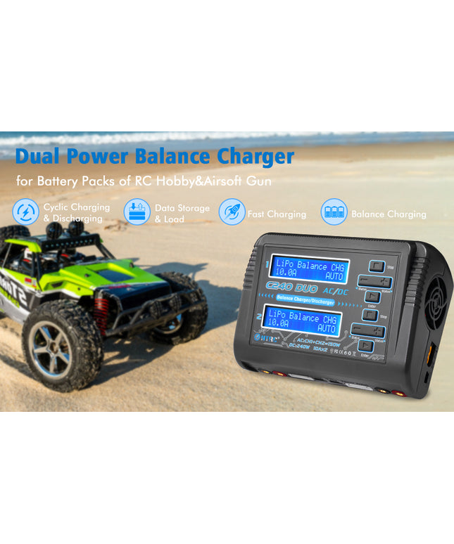 HTRC LiPo Charger Dual RC Charger 1-6S Balance Battery Discharger C240 AC150W DC240W 10A for Li-ion Life NiCd NiMH LiHV PB Smart Batteries