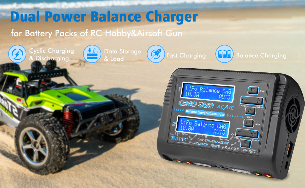 HTRC LiPo Charger Dual RC Charger 1-6S Balance Battery Discharger C240