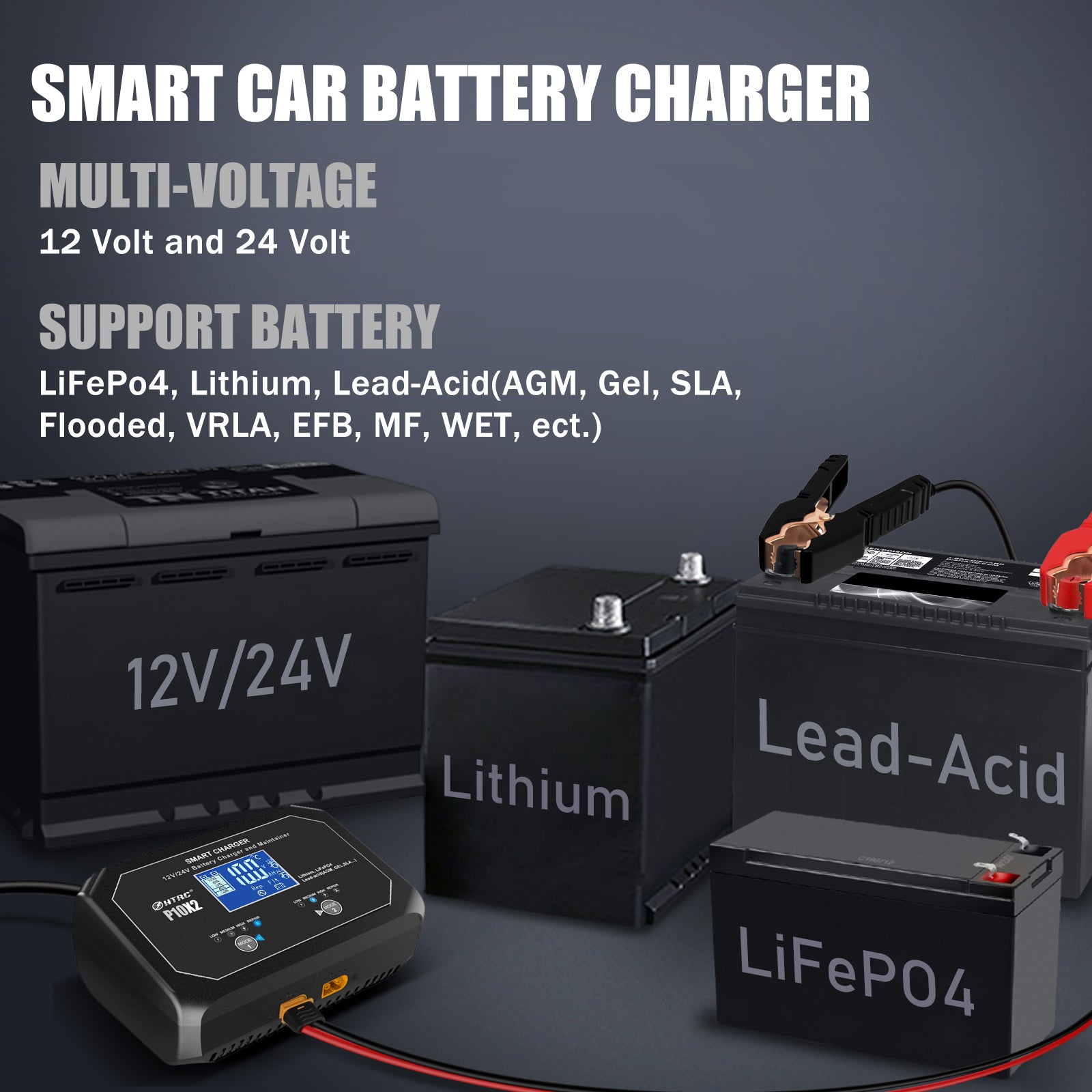 5A & 10A 12V Smart Battery Charger with LCD Display for Lithium (LiFePO4)  Batteries