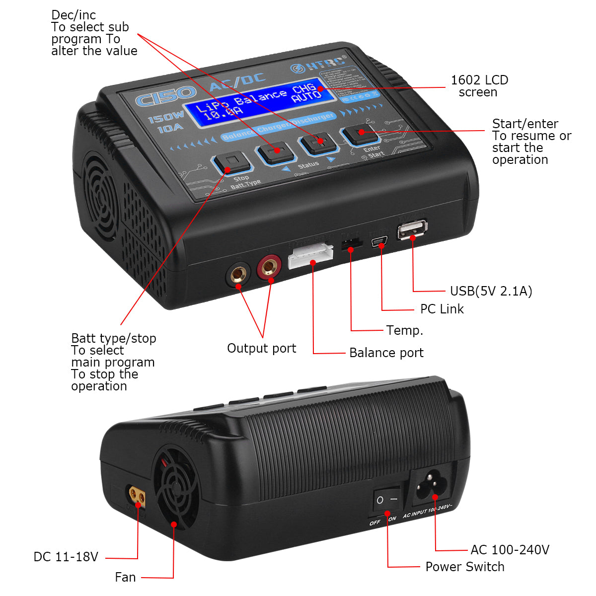  LiPo Battery Charger Dual RC LiPo AC150W DC240W 10A